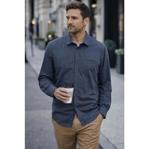 Ted Baker Shirt Mens 2XL Blue Check Long Sleeve Button Front Contrast Cuff